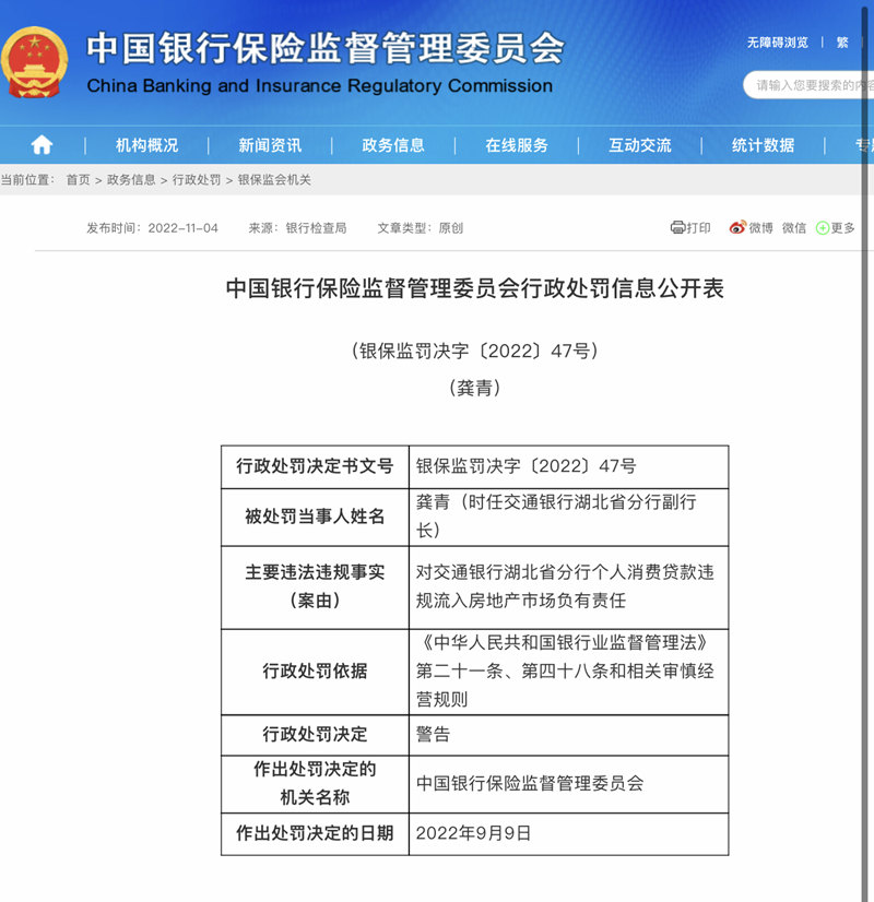 中國銀行保險監(jiān)督管理委員會行政處罰信息公開表