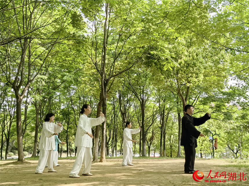 4月27日，市民在漢江灣體育公園里練習(xí)太極拳。人民網(wǎng)記者 周雯攝